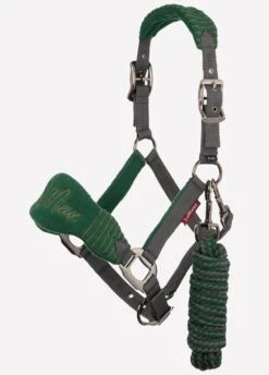 LeMieux Vogue Fleece Headcollar & Leadrope Set - Hunter Green/Grey