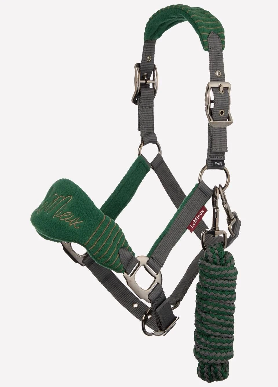 LeMieux Vogue Fleece Headcollar & Leadrope Set - Hunter Green/Grey 1 LeMieux Vogue Fleece Headcollar & Leadrope Set - Hunter Green/Grey
