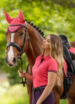 LeMieux Classic Fly Hood - Papaya -Equi Guard Horse Shop lemieux fly hood classic papaya 3rdy