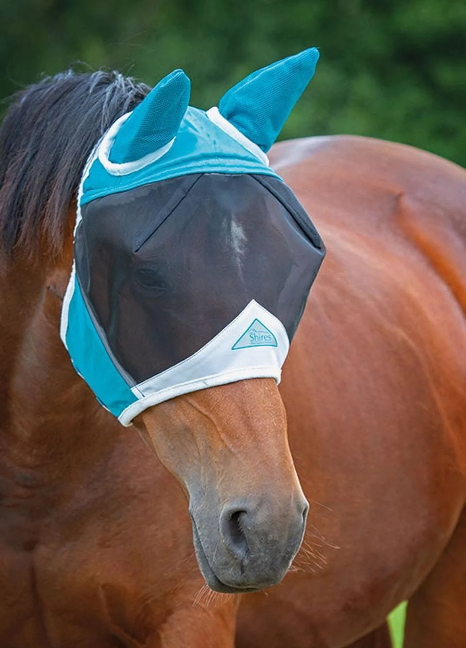 Shires Fine Mesh Fly Mask With Ears - Teal 1 Shires Fine Mesh Fly Mask With Ears - Teal