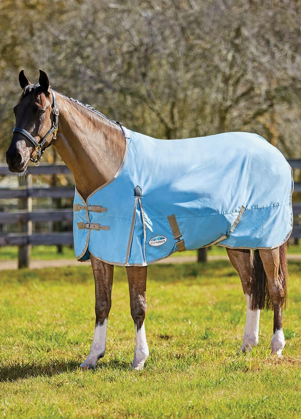 WeatherBeeta ComFiTec Classic Standard Neck Lite Turnout Rug - Blue/Taupe 1 WeatherBeeta ComFiTec Classic Standard Neck Lite Turnout Rug - Blue/Taupe