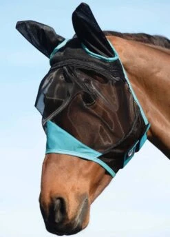 Weatherbeeta ComFiTec Fine Mesh Fly Mask With Ears - Black/Turquoise